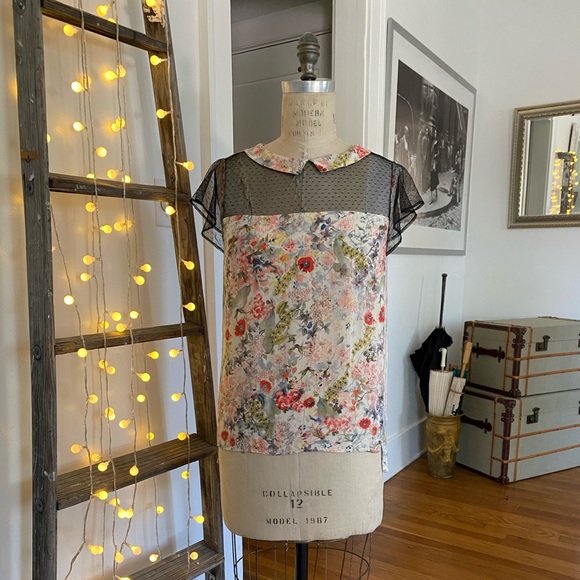Floral and lace blouse with Peter Pan collar - Picture 4 of 12